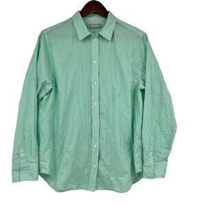 Everlane The Silky Cotton Relaxed Button Down Long Sleeve Shirt Green Striped 10